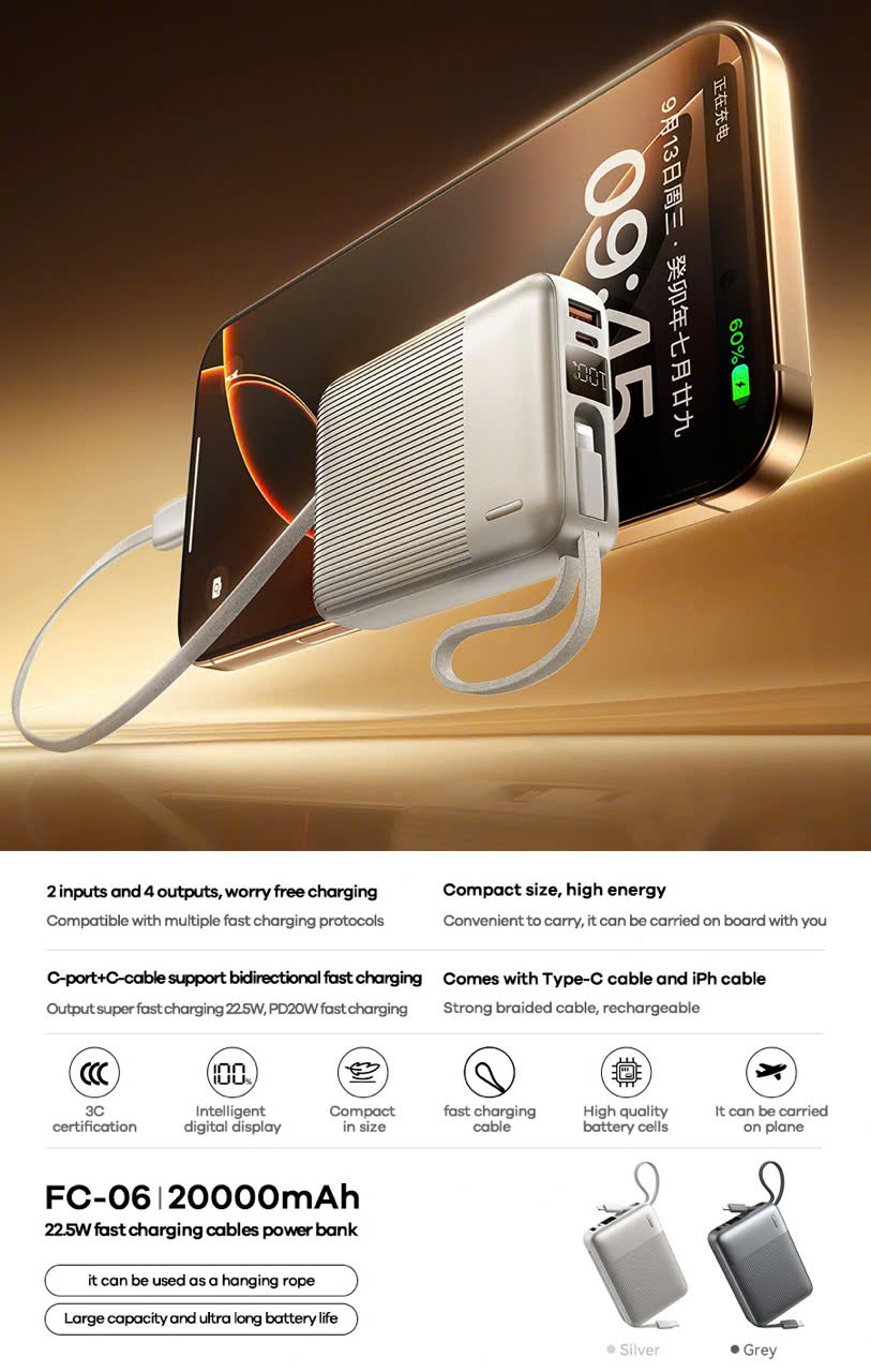 Pin sạc dự phòng Remax FC 06 20.000mah QC3+ PD25w+ 22.5w
